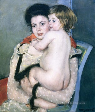 レーヌ・ルフェーブル ヌードの赤ちゃんを抱く母親の子供たち メアリー・カサット Oil Paintings
